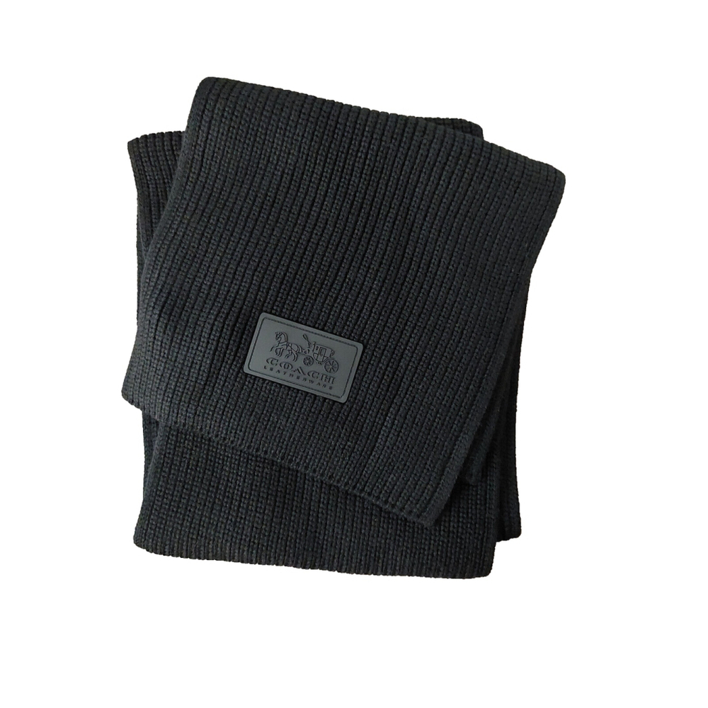 Coach Chunky Patch Long Wool Knit Scarf Black Fall Winter NWT